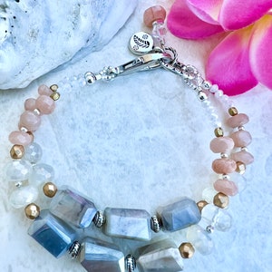 Moonstone bracelet, peach moonstone bracelet, double strand bracelet,  charm bracelet, moonstone jewelry, Sundance style, peach fuzz