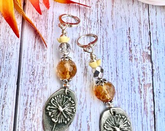 Dangle earrings, dandelion earrings, citrine earrings, citrine jewelry, gifts for her, November birthstone