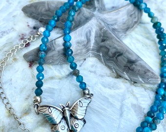 Luna moth necklace, butterfly necklace, neon apatite necklace, choker necklace, critter collection