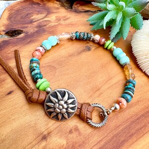 Multi gemstone button bracelet with turquoise citrine and opal , Sundance style