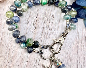 Moonstone bracelet, blue green moonstone bracelet, double strand bracelet,  charm bracelet, moonstone jewelry, beach jewelry