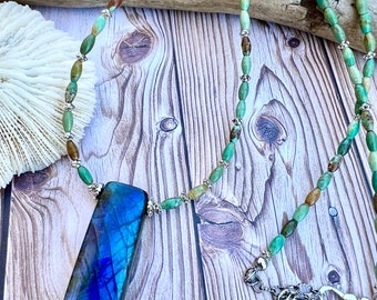 Turquoise necklace, labradorite pendant necklace, minimalist necklace, delicate necklace, blue labradorite pendant necklace