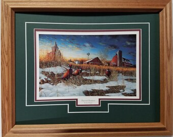 THE LAST PASS by Jim Hansel 17x21 Pheasant Corn Field Harvest FRAMED ART PRINT