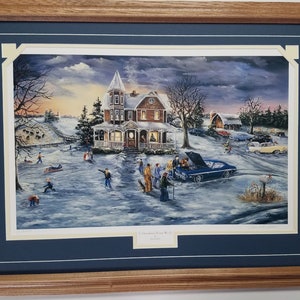 Jan Perdew Limited Edition art print framed oak 25 x 31 titled To Grandma&#39;s House We Go