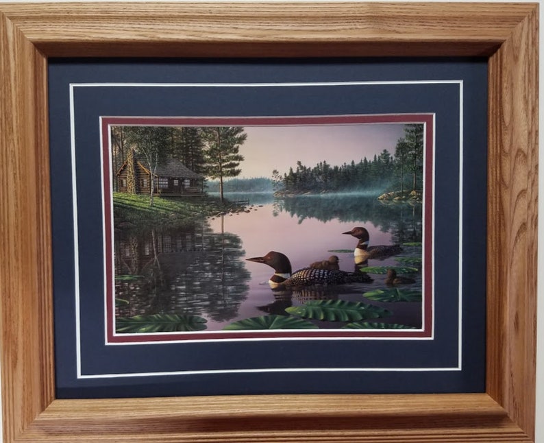Framed Matted 14 X 17 Oak Art Print Loon by Kim Norlien Titled Northern