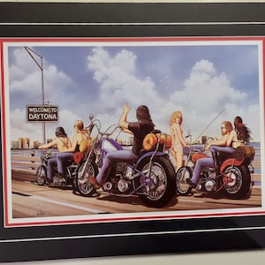 Matted Motorcycle art Print 18 x 24 by David Mann titled Welcome to Daytona
