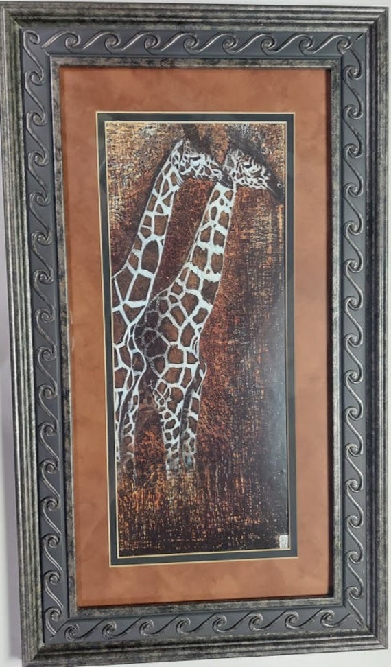 Framed matted Giraffe art Print 16.5 x 28 Etsy