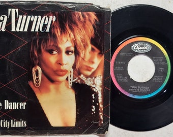 Vintage 1985 Vinyl Record  7", 45 RPM, Single by Tina Turner titled  Private Dancer /  Nutbush City Limits