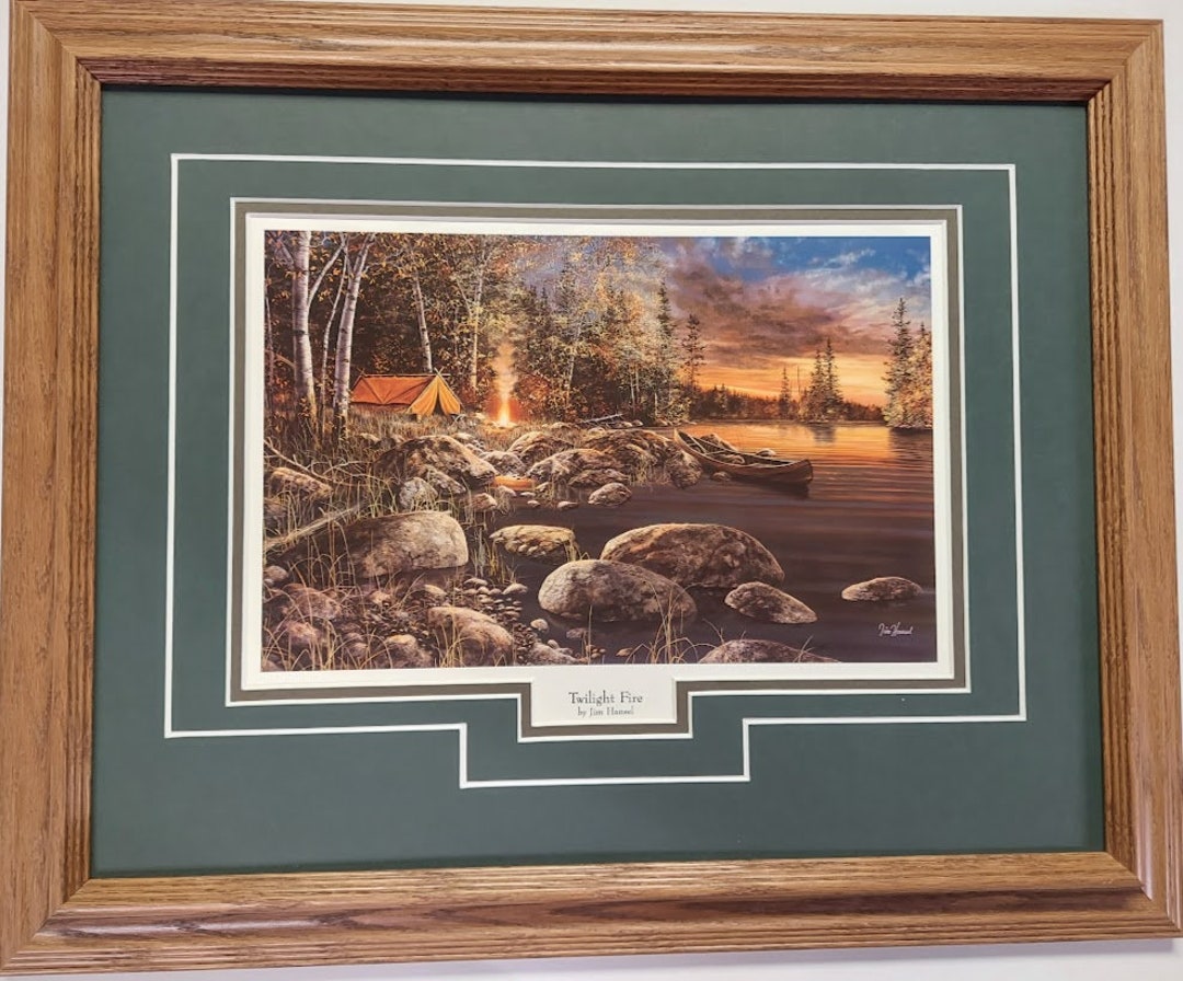 Framed in Solid Oak 17 X 21 Wildlife Art Print Loon Camping by Jim