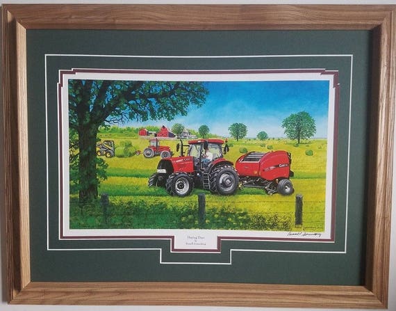 Russell Sonnenberg farming John Deere tractor combine art print Harvest Lights