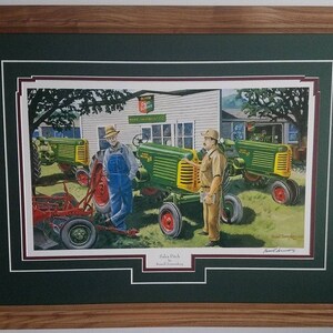 Framed in oak 21 x 27  Oliver Tractor  farm Art Print 66, 77, 88 by Russell Sonnenberg titled Sales Pitch