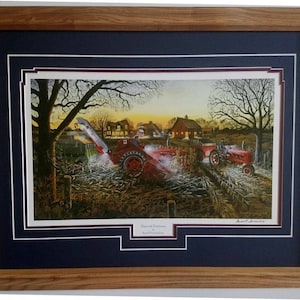 Framed 21 x 27 double matted  Farm Tractor H & M Farmall art Print by Russell Sonnenberg titled Harvest Partners