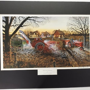 Matted 18 x 24 Farmall Tractor art Print by Russell Sonnenberg titled Harvest Partners