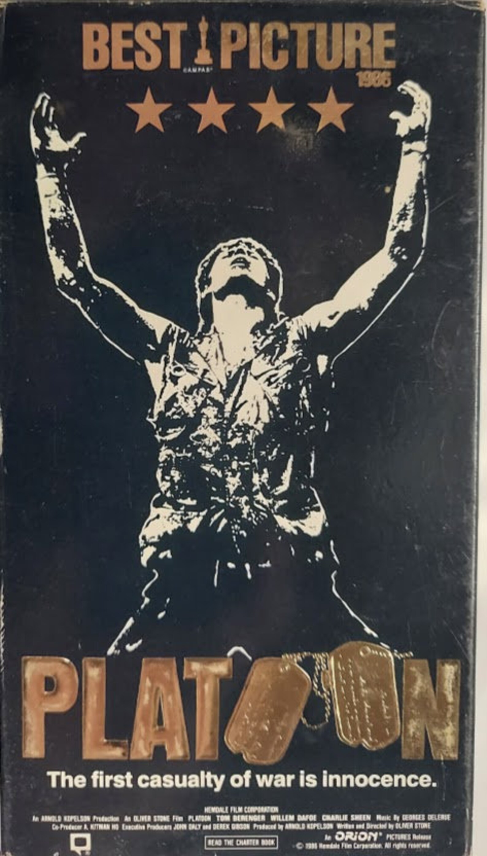 VHS 1986 War Movie Titled Platoon Starring Tom Berenger, Willem Dafoe