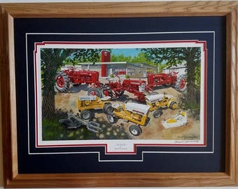 Framed 21 x 27 Farm Country Tractor Super H, Super C art print Farmall and Cub by Russell Sonnenberg titled Cub Family