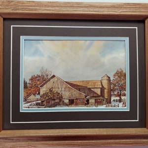 Framed in Oak and matted 14 x 17 Farmall art  print by Peter Bernard titled The Old Farm