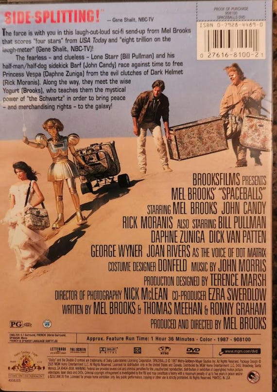 DVD 1987 Classic Movie Titled Spaceballs Starring John Candy, Mel