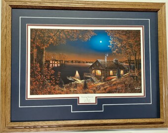 Framed in Deluxe Oak 21 x 27 Jim Hansel Cabin art print titled Evening Serenity