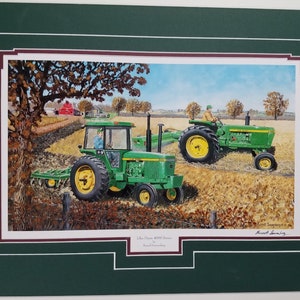 Matted John Deere tractor art print by Russell Sonnenberg titled John Deere 4000 Series