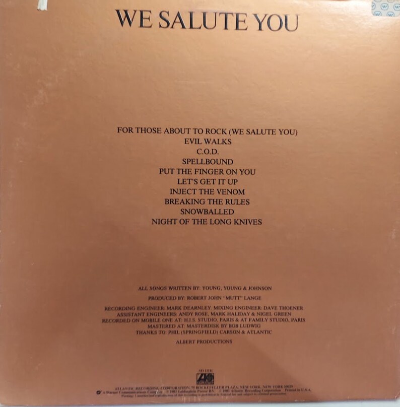 Vintage 1981 Vinyl Record Album by AC DC Titled for Those About to Rock ...