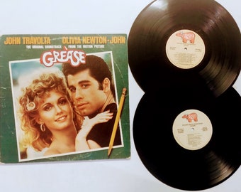 Vintage Vinyl Record Album by John Travolta, Olivia Newton-John titled Grease (The Original Soundtrack From The Motion Picture)