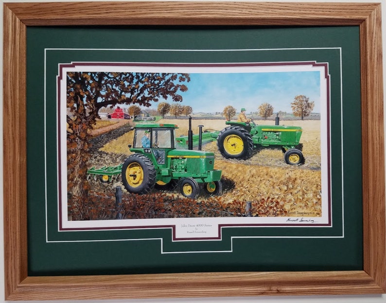 Framed John Deere Tractor Art Print by Russell Sonnenberg Titled John