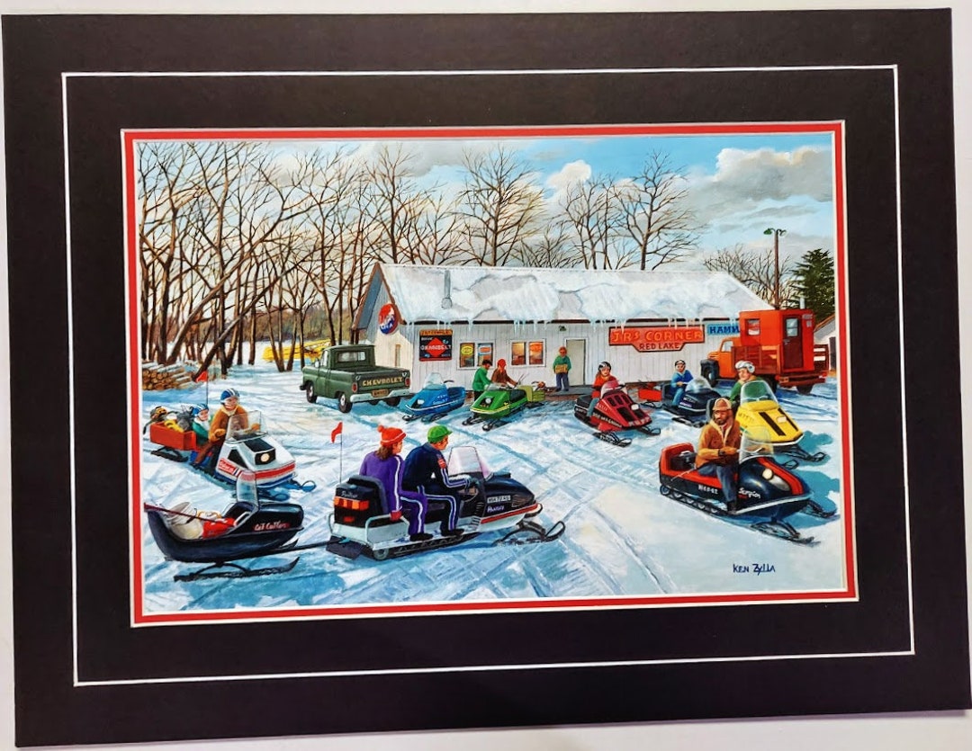 Matted 18 X 24 Snowmobile Art Print by Ken Zylla Titled Jr's