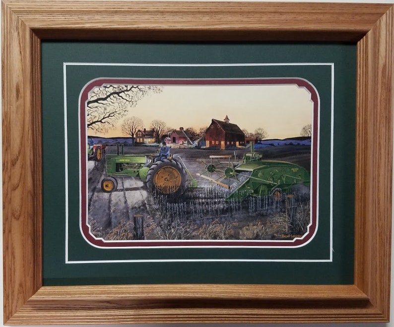 Framed in Solid Oak John Deere Tractor Art Print by Russell Sonnenberg