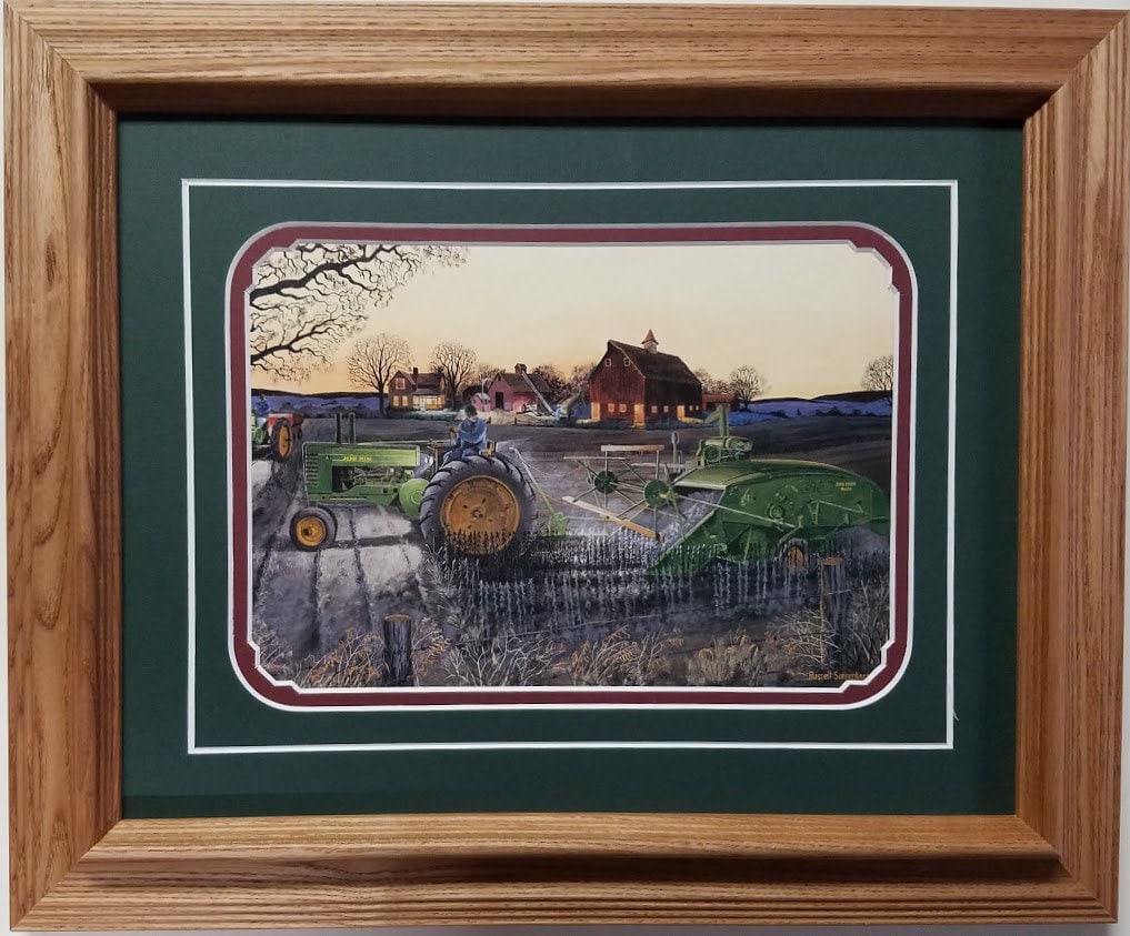 Framed in Solid Oak John Deere Tractor Art Print by Russell Sonnenberg