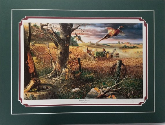 Charles Freitag Autumn Harvest John Deere Pheasant Print 10/" x 7/"