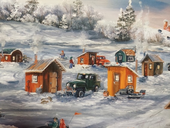 Framed 21 X 27 Ice Fishing Nostalgia County Art Print by Jan
