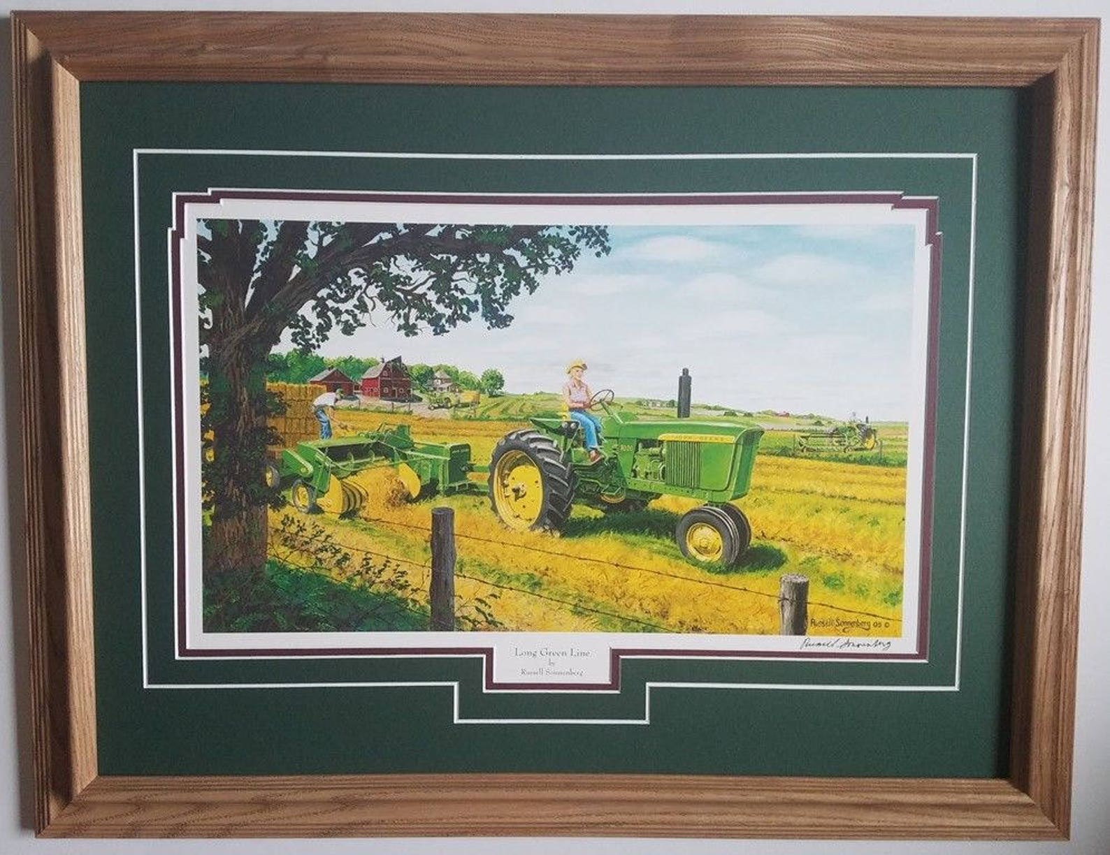 Framed 21 X 27 3020 John Deere Tractor Farm Art Haying Print by Russell