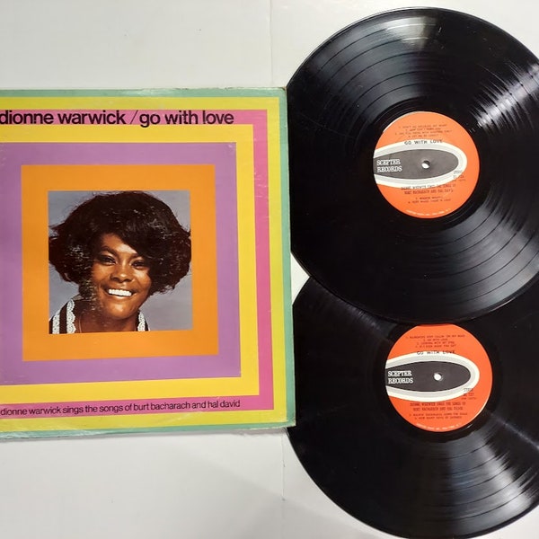 Vintage 1970 Vinyl Record Album by Dionne Warwick titled Go With Love (Dionne Warwick Sings The Songs Of Burt Bacharach And Hal David)