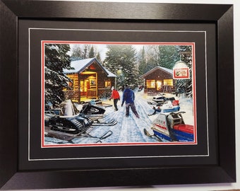 Framed in Black Wood 21 x 27 Snowmobile art Print by Kevin Daniels titled Full House