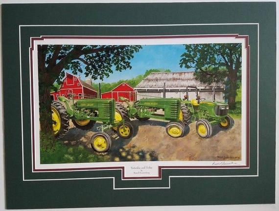 Russell Sonnenberg John Deere tractor art print titled Harvest Lights