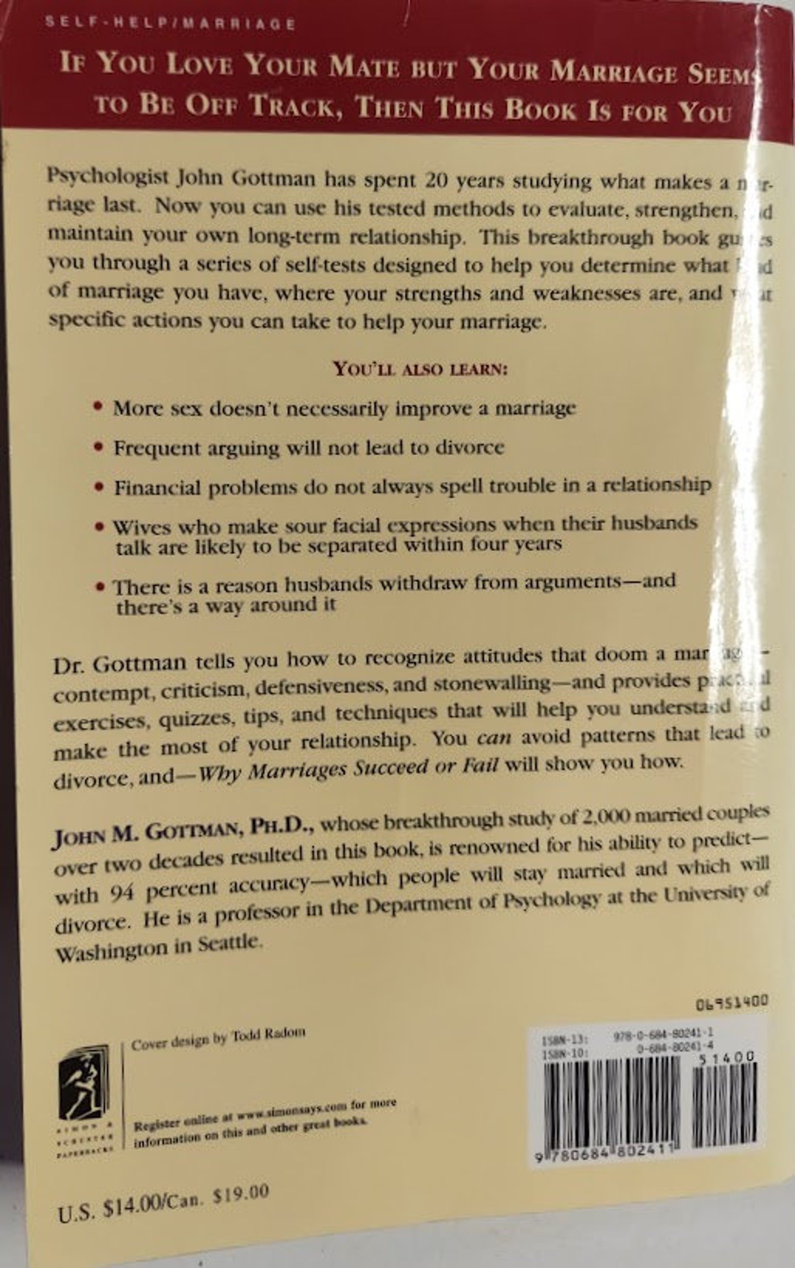 Paperback Book 1994 Vintage Self Help Book by John Gottman Etsy