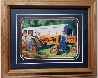 Framed in Solid Oak 14 x 17 Tractor Allis Chalmers art Print by Russell Sonnenberg  titled Tractor Talk