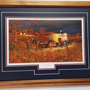 Framed in Oak double matted 21 x 27  Deer  art print by Jim Hansel titled Field of Dreams II