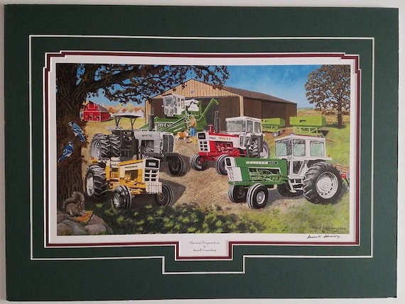 Russell Sonnenberg farming John Deere tractor combine art print Harvest Lights