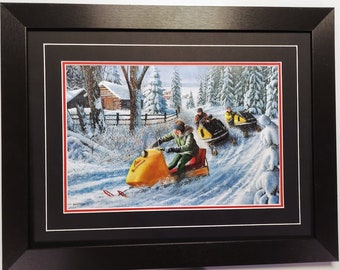 Framed 21 x 27  in Black & Matted Snowmobile art print by Kevin Daniels titled Three of a KInd