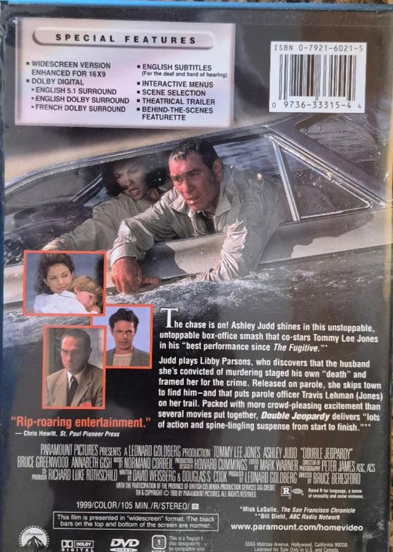DVD 1999 Vintage Movie Titled Double Jeopardy Starring Ashley Judd
