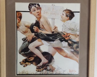 Framed and matted 11 x 13 art print by Norman Rockwell titled No Swimming from the Saturday Evening Post