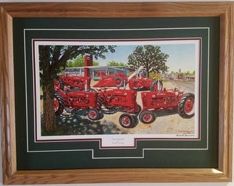 Framed double matted Supers C, H MD, MT-A Farmall Tractor art print by Russell Sonnenberg titled Super Farmall