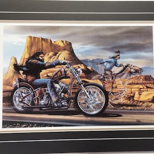 Matted 18 x 24 motorcycle art print Ghost by David Mann titled Ghost Rider