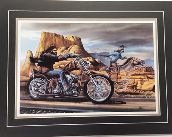 Matted 18 x 24 motorcycle art print Ghost by David Mann titled Ghost Rider