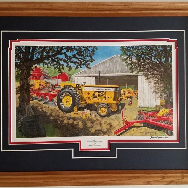 Russell Sonnenberg 21 x 27 Minneapolis Moline M 670, 445, Jet Star 4 framed tractor farm art print titled Moline Maintenance