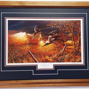 Framed in Oak & matted 21 x 27 art print wildlife pheasant by Jim Hansel titled Field of Dreams