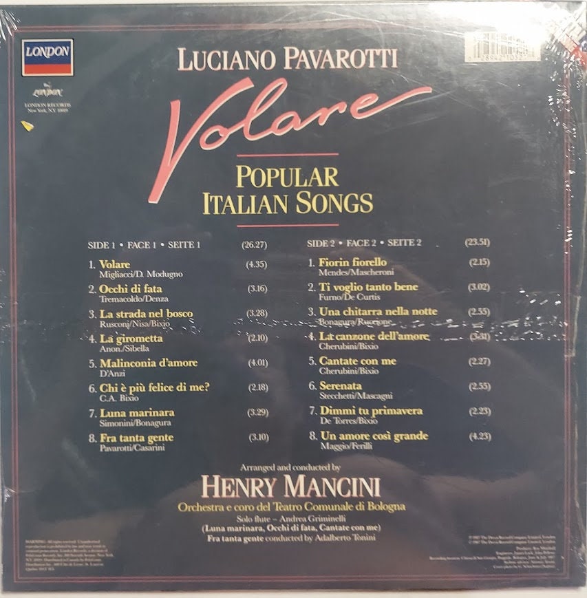 Vintage 1987 Vinyl Record Album by Luciano Pavarotti Titled Volare