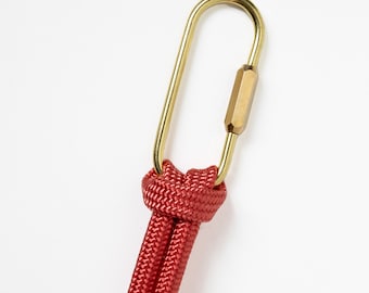 Knotted Rope Lanyard in size L with Brass Side Screw Carabiner Sustainably made in Berlin in Zinnia Red