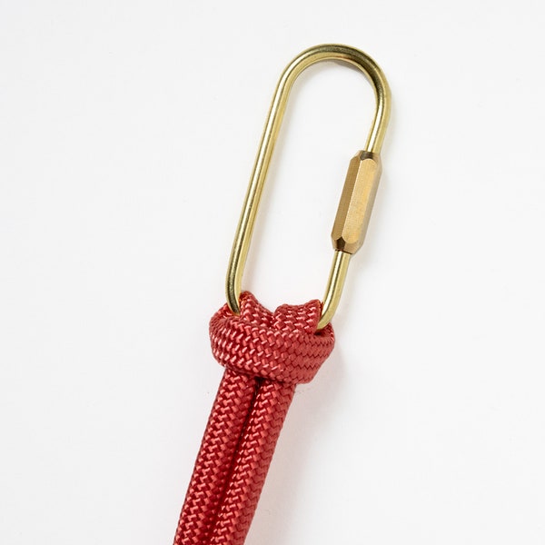 Longe de corde nouée en taille L avec mousqueton à vis latérale en laiton Fabriqué durablement à Berlin en rouge Zinnia
